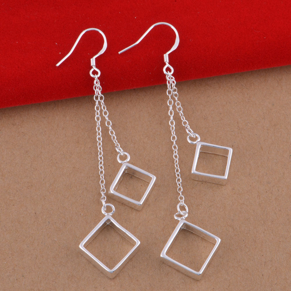 Fashionable 925 Silver Plated Square Earrings (Wholesale)
