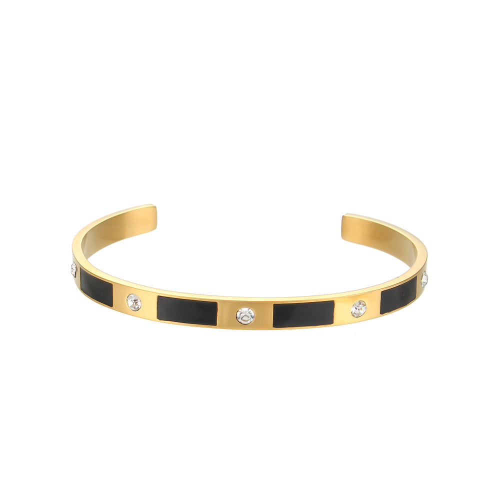 Simple Stainless Steel Rectangle Zircon Opening Bracelet
