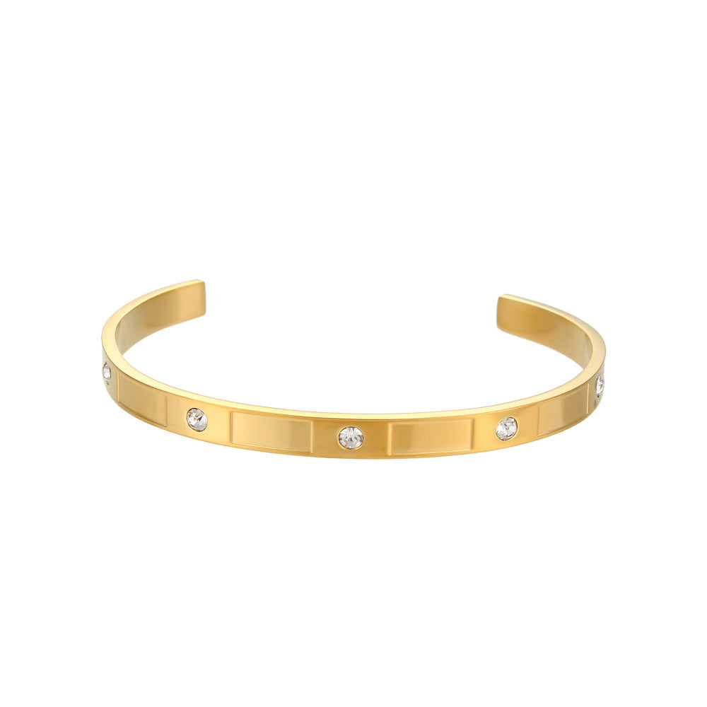 Simple Stainless Steel Rectangle Zircon Opening Bracelet