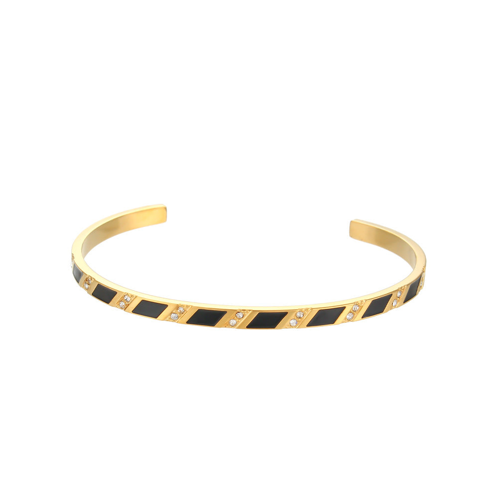 Simple Stainless Steel Rectangle Zircon Opening Bracelet
