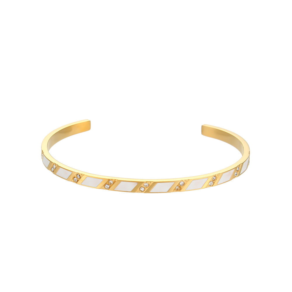 Simple Stainless Steel Rectangle Zircon Opening Bracelet