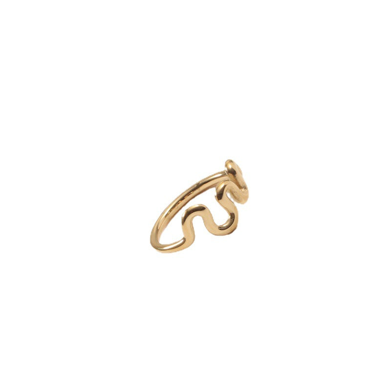 Curved Lines Abstract Art Ring in Titanium Steel