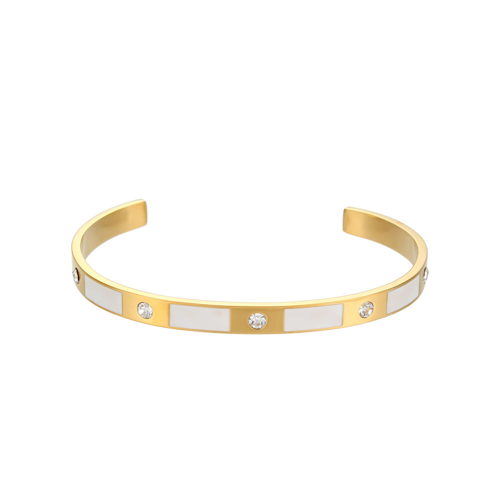 Simple Stainless Steel Rectangle Zircon Opening Bracelet