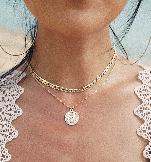 Mystic Ocean Necklace - Retro Gold Coin Pendant