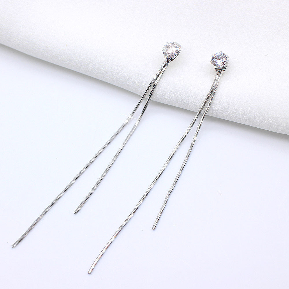 Diamond Long Tassel Earrings - Personalized Zircon Set