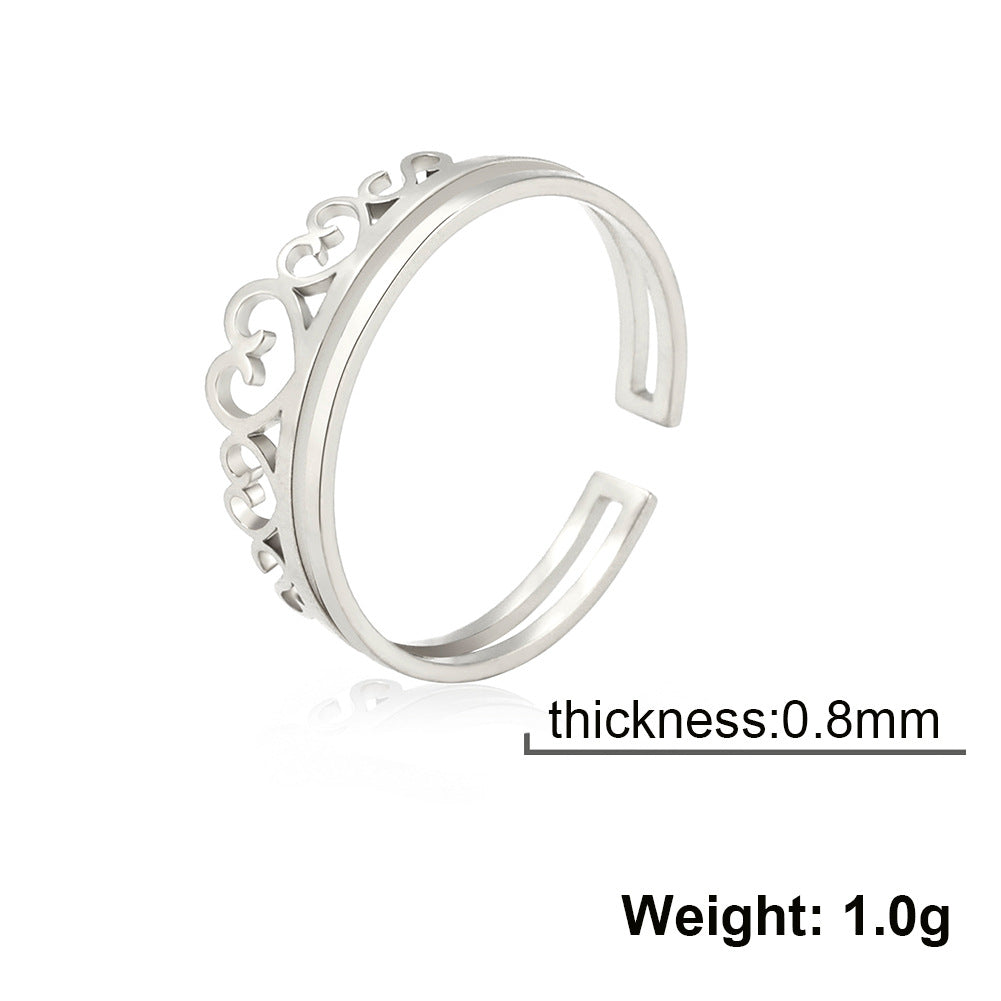 Fashion Double Thin Hollow Heart Titanium Steel Ring