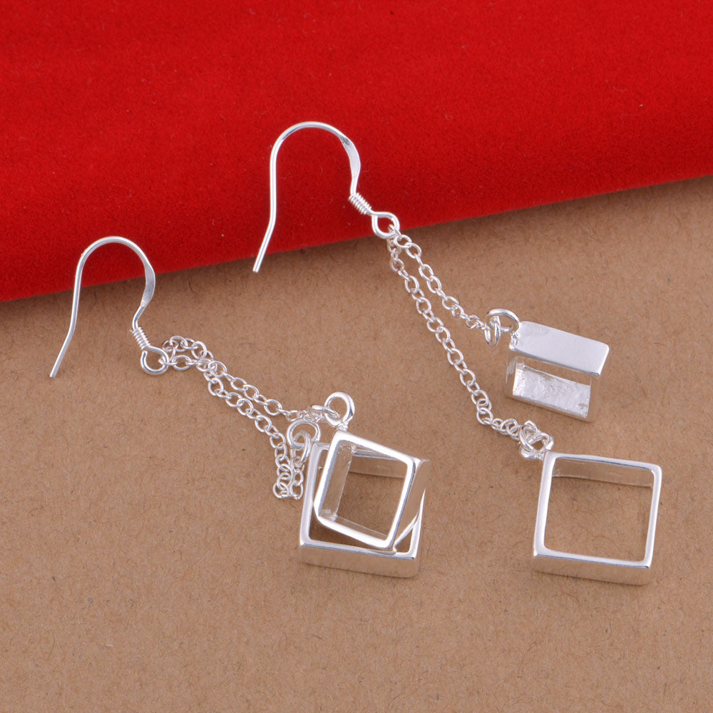 Fashionable 925 Silver Plated Square Earrings (Wholesale)