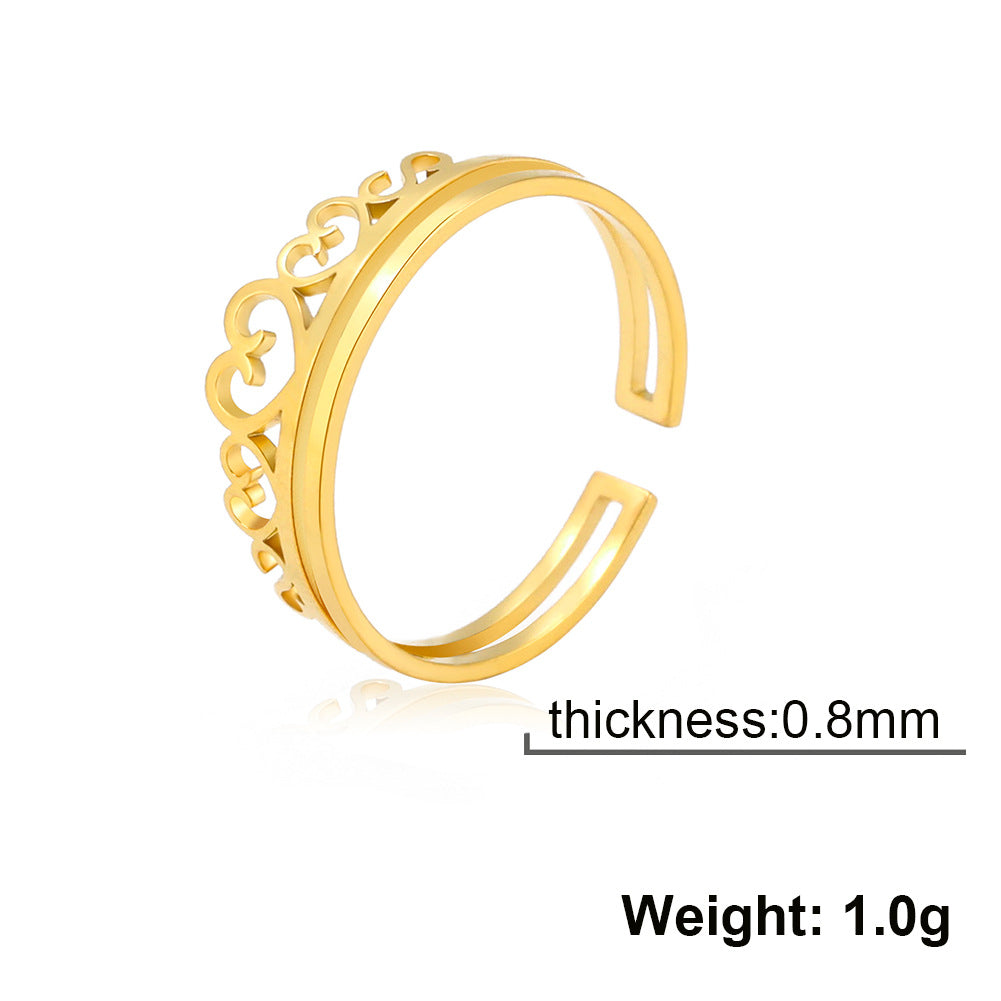 Fashion Double Thin Hollow Heart Titanium Steel Ring